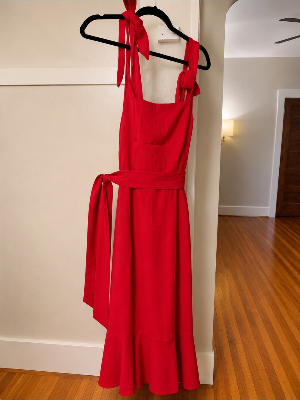 Anrabess Formal Red Tie-Shoulder Midi Dress - Picture 2 of 6